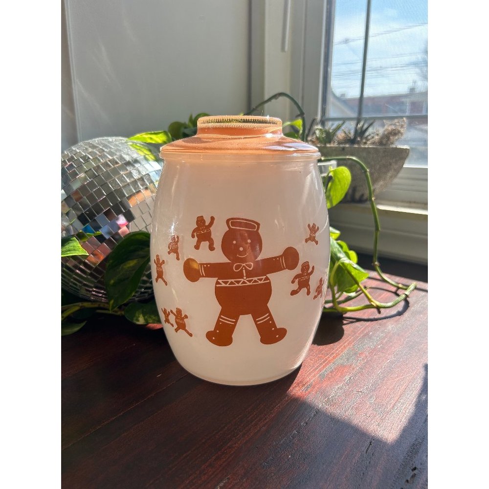 Vintage glass Bartlett Collins gingerbread Christmas cookie jar brown